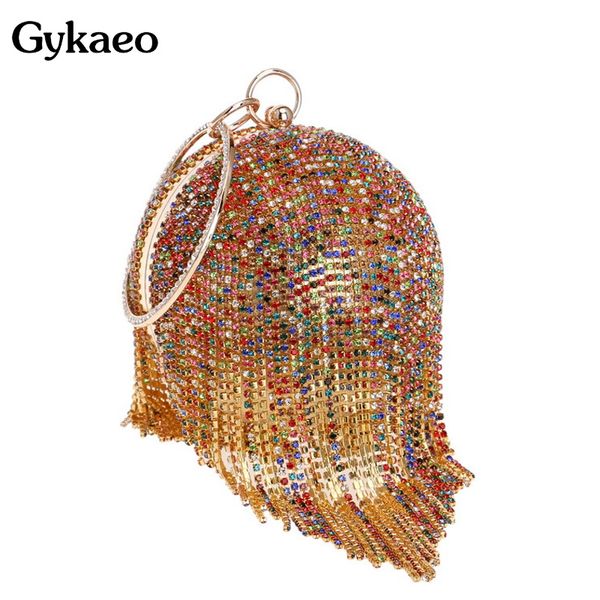 

gykaeo women gold clutch bag party full crystal clutch purse ball shaped clutches lady handbags wedding purse chain shoulder bag