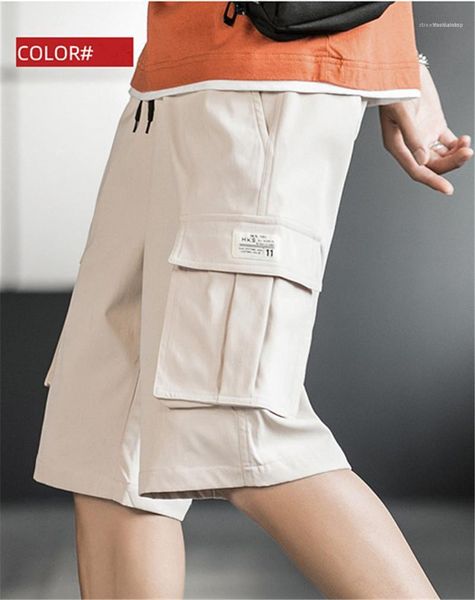 

drawstring knee length man shorts casual solid color streetstyle skateboard homme shorts summer mens cargo shorts loose, White;black