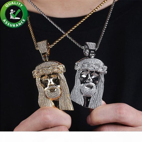 

iced out pendant designer necklace bling diamond jesus pendant luxury hip hop jewelry mens rapper fashion accessories hiphop charms 18k gold, Silver