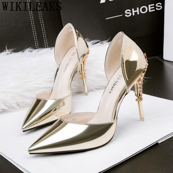 

patent leather party shoes fetish high heels dress shoes women gold heels ladies with sandals tacones mujer, Black