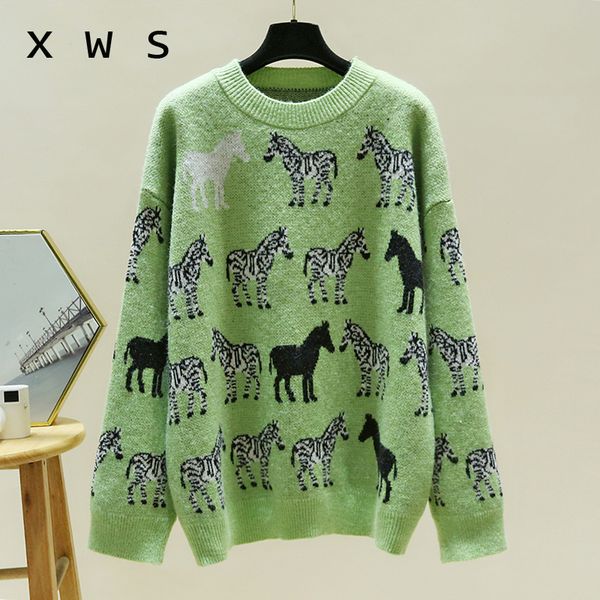 

women's sweaters 2021 european fashion women winter sweater and jumpers oneck long sleeve animal print christmas knit pull, White;black