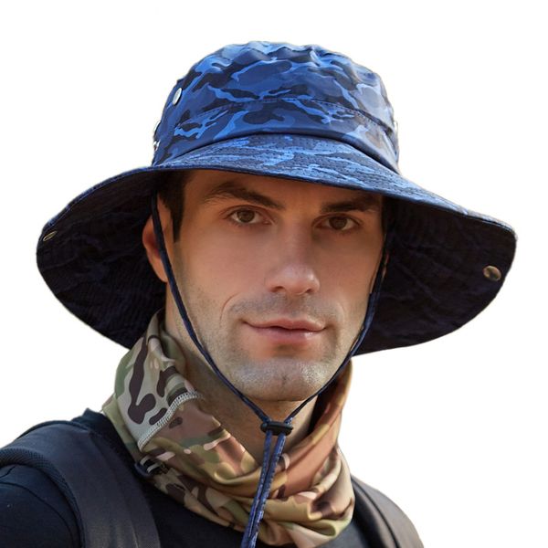 

summer hat men and women camouflage sun hat men and women outdoor fishing climbing sports shade sun fisherman, Blue;gray
