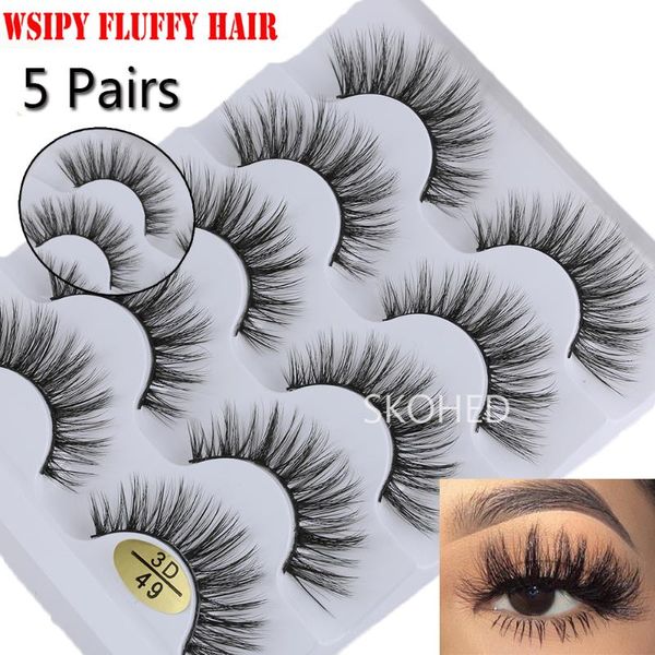 

5 pairs fluffy multilayers 3d faux mink hair false eyelashes wispies fluffies drama natural long eyelashes makeup extension tool
