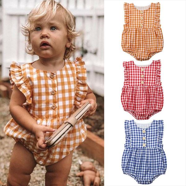 

pretty newborn infant baby girls plaids sleeveless bodysuit jumpsuit outfit clothes casual sunsuit 0 24m, Blue