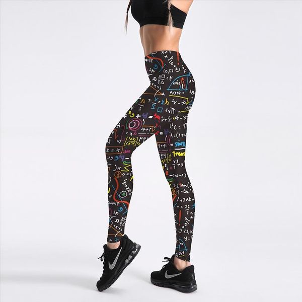 

3 patterns new design mathematical formula print women fitness leggings plus size sweat absorp yes no print white pants, Black