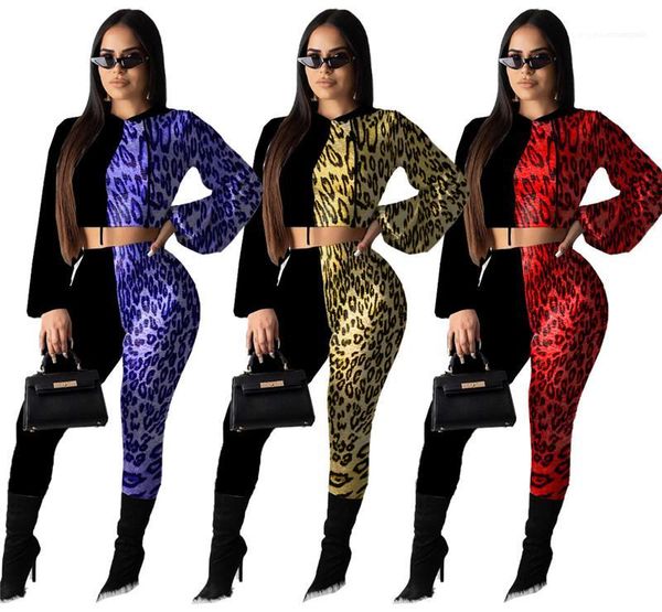 

short middle waist sport trousers skinny womens designer two piece pants panelled autumn leopard womens tracksuits hooded lantern sleeve, Gray