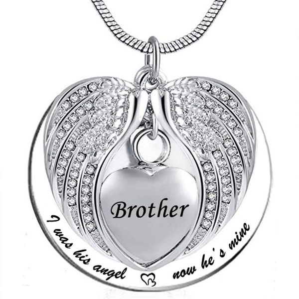 

angel wing urn necklace for ashes, heart cremation memorial keepsake pendant necklace jewelry with fill kit and gift box, Silver