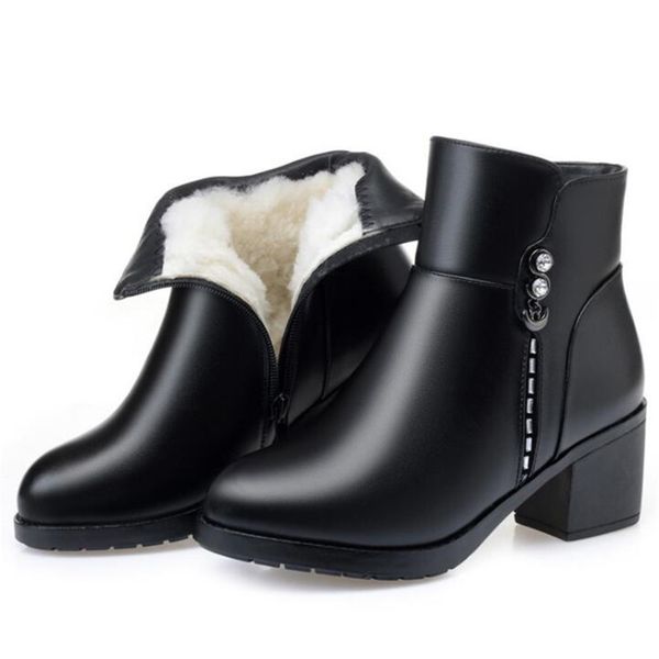 

new fashion winter boots warm plush / wool boots women leather side zipper knight fashion non-slip high heels, Black