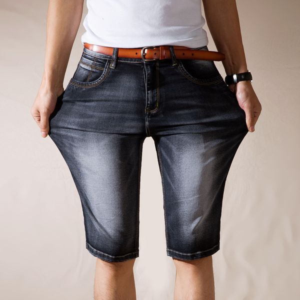 

men's jeans factory direct sales summer thin ultra-high elastic denim shorts men straight tube repair leisure five-cent trousers, Blue