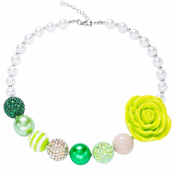 

chains green rose flower kid necklace baby girl chunky jewelry bead for toddler children, Silver