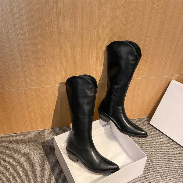 

boots winter style knee high genuine leather women warm motorcycle western female cowhide, Black