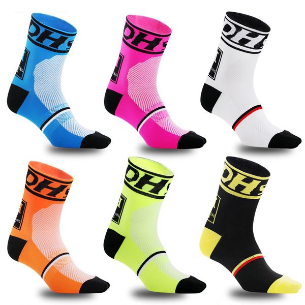 

dh outdoor sport professional cycling socks men women compression running hiking sock breathable soccer skateboard factory, Black