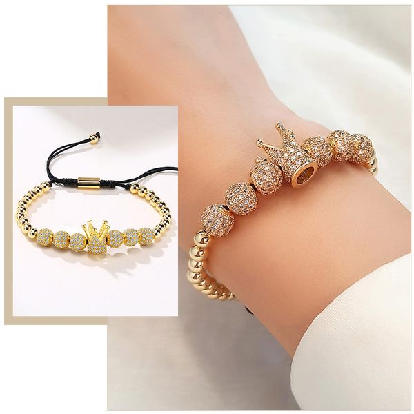 

casual braided gold color beads chain bracelet for women stainless steel crown charm gifts for her jewelry, Black