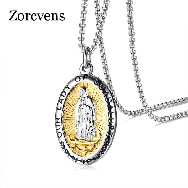 

modyle our lady of guadalupe virgin mary pendant for women men necklace stainless steel oval shape casual jewelry, Silver