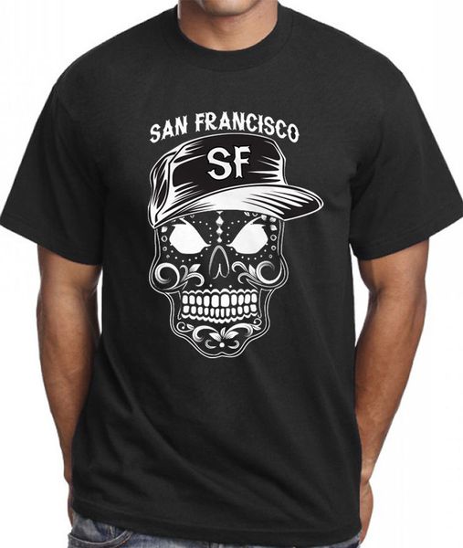 

2019 new fashion man t-shirt san francisco sugar skull t shirt mexican art aztec dia de los muertos sf tee casual t-shirt