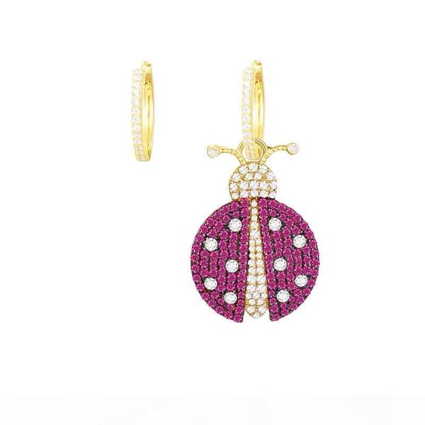 

europe and america fashion trendy earrings yellow gold plated cz ladybird earrings necklace for girls women for party wedding, Golden;silver