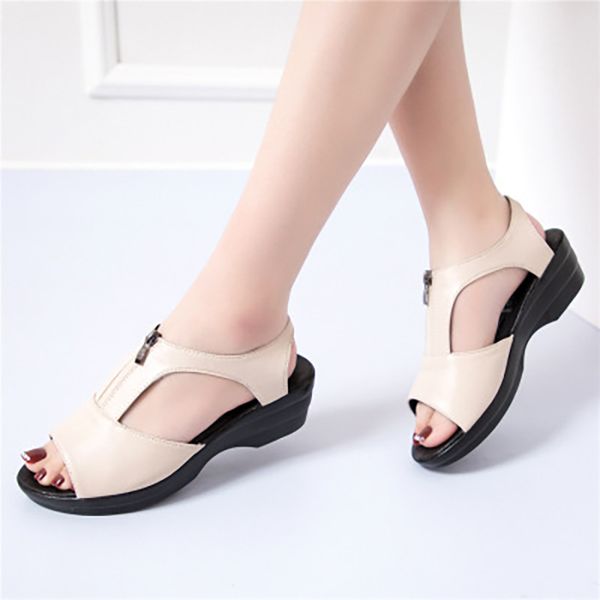 

women summer 2020 new sandals heel shoes female fashion woman platform zip women's comfortable open toe ladies beach shoes, Black