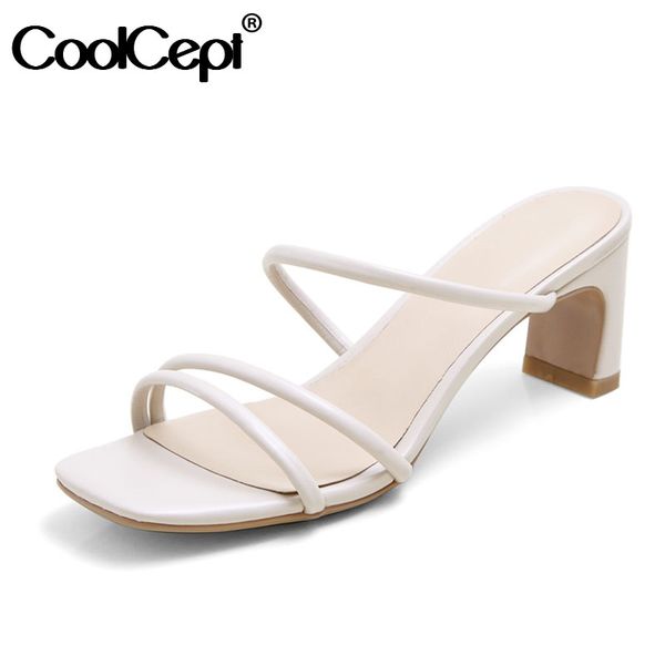 

coolcept sandals for women open toe thick heel slip on summer shoes outdoor slides slippers female footwear casual size 34-40, Black