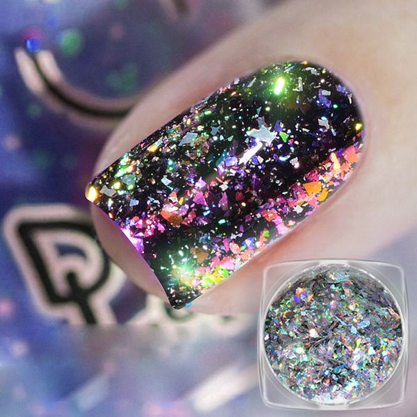 

nail glitter galaxy holographic 1 box laser holo sequins paillette powder art decoration, Silver;gold