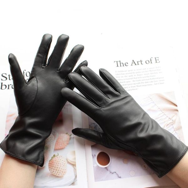 

bickmods new women' leather gloves autumn and winter warm velvet lining straight style black sheepskin gloves, Blue;gray
