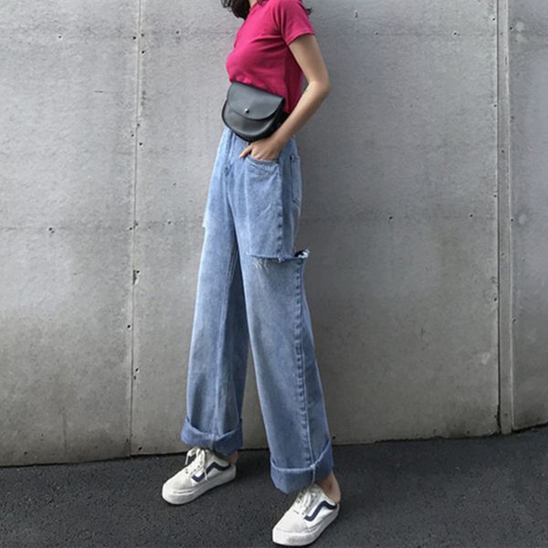 

blackday woman jeans high waist ripped jeans sale items for clothes wide leg denim clothing blue streetwear fashion vintage pants