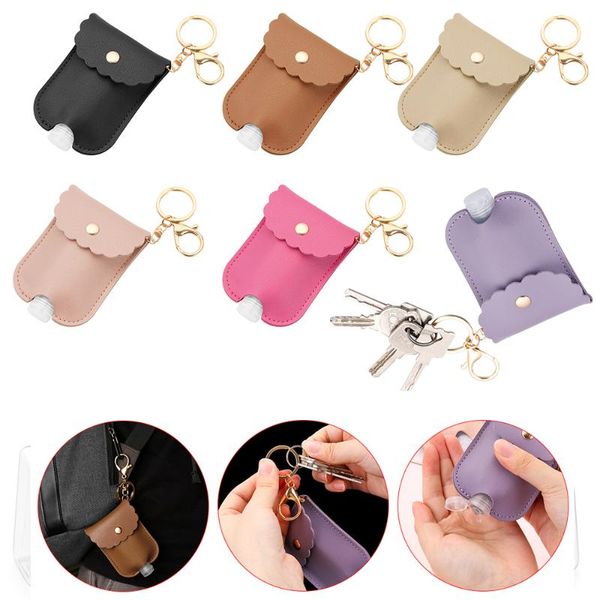

portable empty hand sanitizer bottle keychain holder flip cap reusable travel refillable bottles soap containers with keyring, Silver