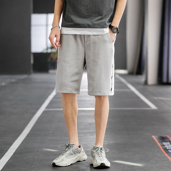 

summer new fashion men's casual shorts youth straight solid color pocket loose sports pants, White;black