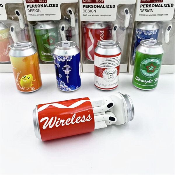 

portable h35t tws earbuds bluetooth v5.1 wireless headphone mini drink cans creative design earphone in ear handheadset