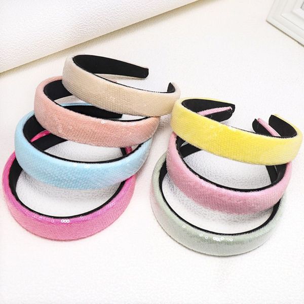 

women transparent sequins hair hoop wide side sponge cloth candy color headband