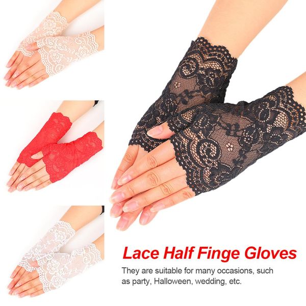 

sheer floral lace fingerless gloves women black rose gloves scalloped trim summer outdoor sun-blocking mittens 2019 new arrival, Blue;gray