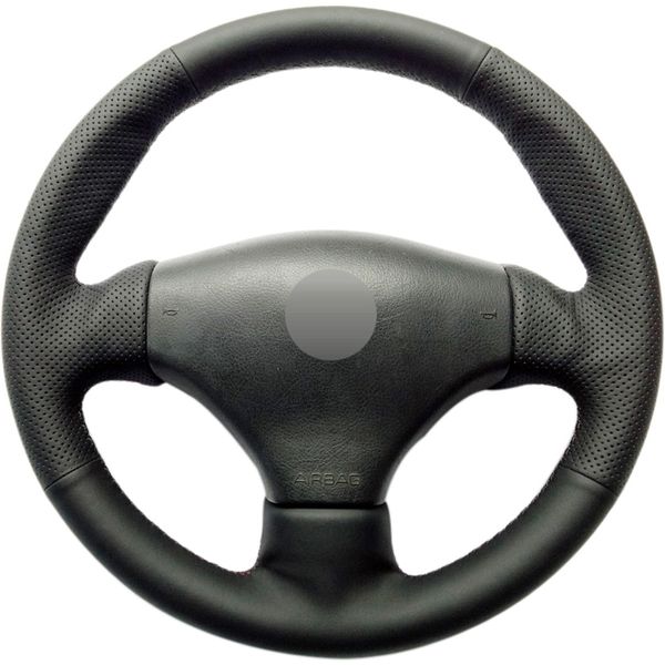 

black pu faux leather diy hand-stitched car steering wheel cover for peugeot 206 1998-2005 206 sw 2003-2005 206 cc 2004 2005