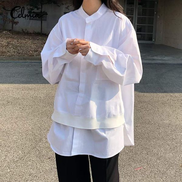 

2020 autumn solid long blouse women celmia fashion long sleeve asymmetrical shirt autumn casual loose blusas work 7, White