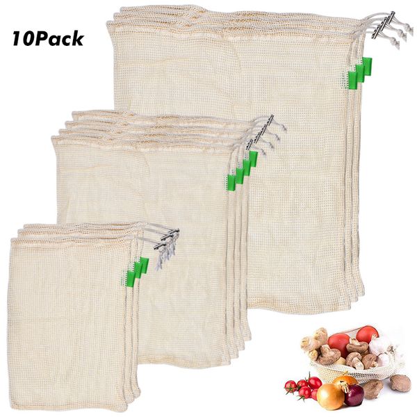 

hanging baskets 10 pcs/set degradable organic cotton mesh bag vegetable fruit reusable bags reducing carbon footprint