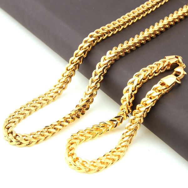 

popular men's necklace bracelet stainless steel titanium steel set, Black