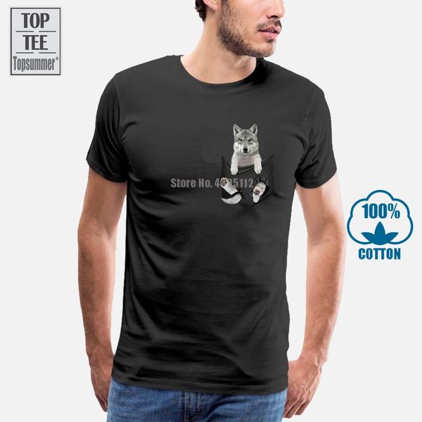 

wolf in pocket classic t shirt lovely dogs t shirt black cotton men