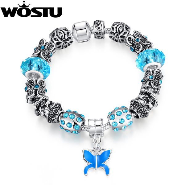 

style silver plated bead charm bracelets for women diy sterling original european jewelry birthday gift, Red;blue