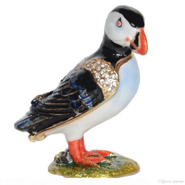 

crystal bejeweled puffin trinket box bird jewelry box collectible figurines gifts, Black;white