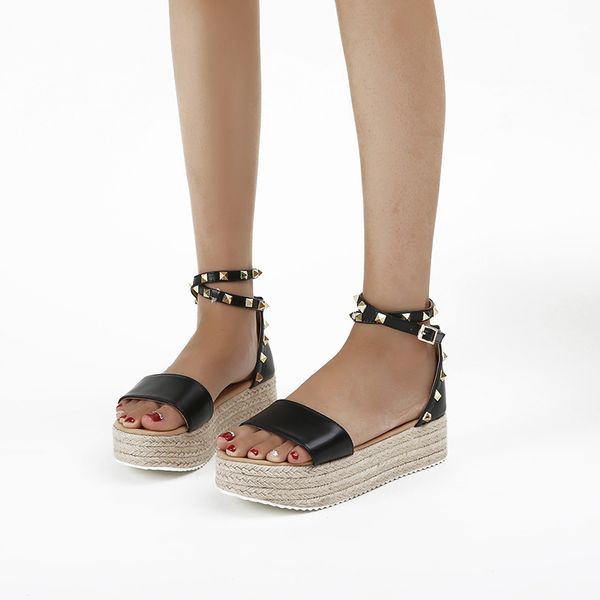 

rivet summer platform sandals 2020 fashion women sandals flat beach shoes woman peep toe black platform causal shoes