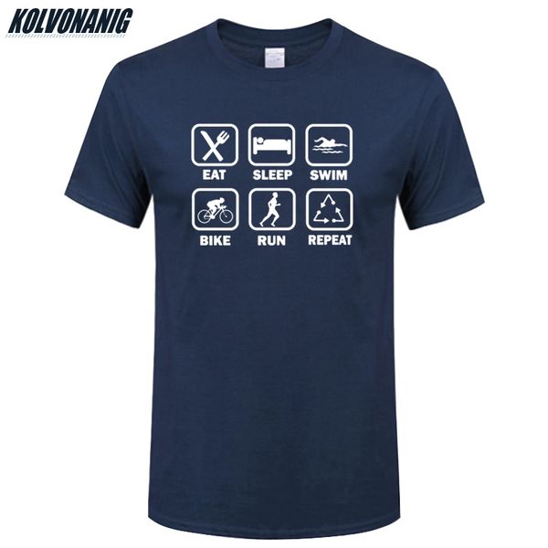 

kolvonanig eat sleep triathlon funny printed t shirt men cotton short sleeve fitness men's sportswear t-shirts plus size