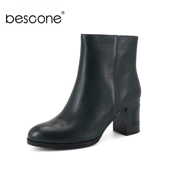 

boots bescone fashion ladies winter hnadmade zipper .5 cm high heel shoes basic solid round toe square women bc289, Black
