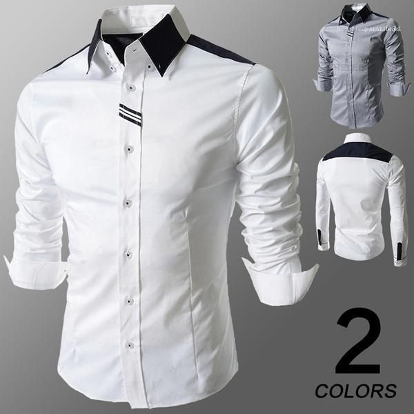 

down collar drss shirt mens solid dress shirts autumn spring male shirt turn, White;black
