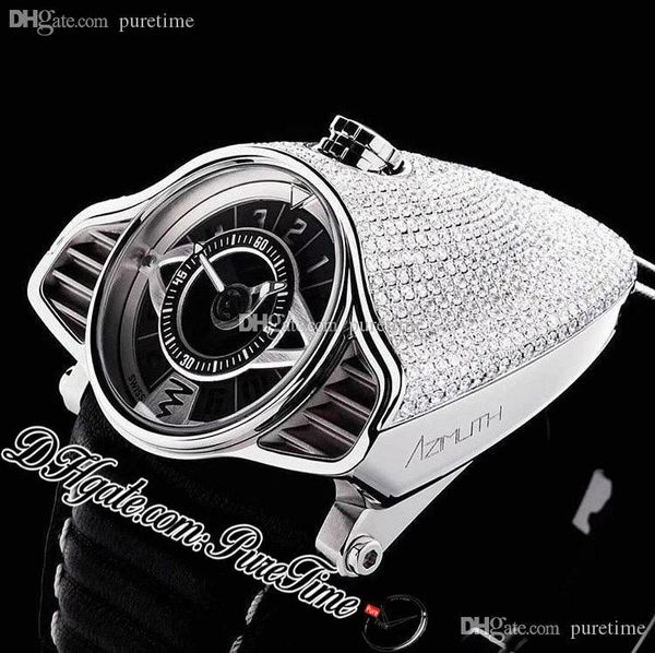 2020 Azimute Gran Turismo 4 Variantes SP.SS.GT.N001 Diamantes Completos Miyota Mens Automático Assista Preto Dial Prata Black Leather Strap Puretime