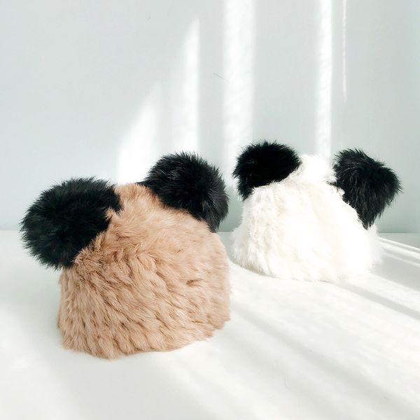 

fur women winter hats 2020 new female cap hat hold panda ears knitted cute cat ears design warm woman's hat keep warm, Blue;gray