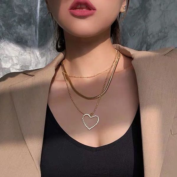 

2020 european and american creative personality hollow shape multiple style alloy inlaid crystal pendant multilayer necklace, Silver