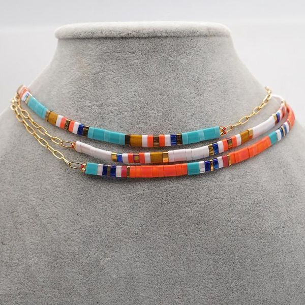 

go2boho chain necklace for women miyuki tila necklaces stainless steel chains choker boho jewerly adjustable glass beads collar, Golden;silver