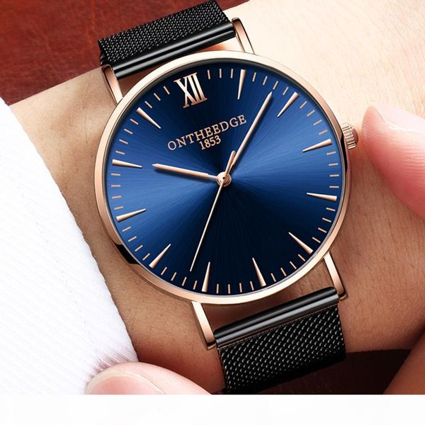 

ontheedge stainless steel milanese band watch men rose gold applied index japan quartz movement accurate time male watch, Slivery;brown