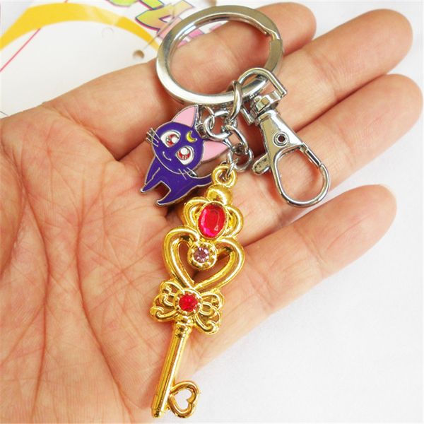 

5pcs/lot anime sailor moon keychain japanese styles key ring cat figure metal gift 3 styles costume props for girls woman, Silver