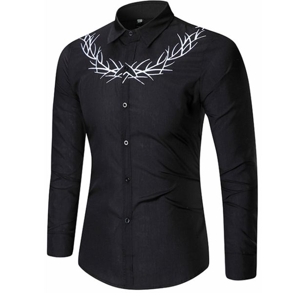 

brand 2020 fashion male shirt long-sleeves casual embroidery shirt mens dress shirts slim men 2xl, White;black