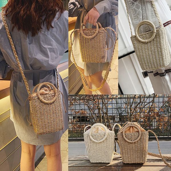 

2019 summer ladies handmade rattan ring straw bag woven crossbody beach bags square handbag bags