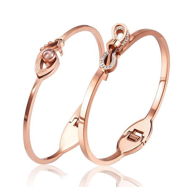 

new arrival stainless steel women bangle bracelets fashion cubic zirconia rose gold bracelets bangle jewelry, Black